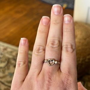 TIFFANY & CO. SILVER ELSA PERETTI OPEN HEART WITH DIAMONDS RING